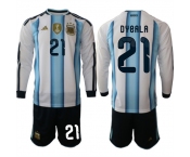 Men's Argentina #21 DYBALA Long Sleeve National Team FIFA x World Cup 2026 Home White On Field Jersey