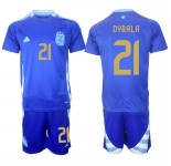 Men's Argentina #21 Dybala Blue 2024-25 Away SoccerJersey Suit