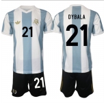 Men's Argentina #21 Dybala White Blue 2024-25 50th Anniversary Home Soccer Jersey Suit