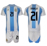 Men's Argentina #21 Dybala White Blue 2024-25 Home Soccer Jersey Suit