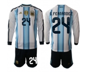 Men's Argentina #24 E.FEANANDEZ Long Sleeve National Team FIFA x World Cup 2026 Home White On Field Jersey