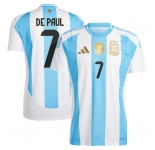 Men's Argentina #7 Rodrigo De Paul 2024 White Home Soccer Jersey
