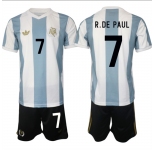 Men's Argentina #7 Rodrigo Javier De Paul White Blue 2024-25 50th Anniversary Home Soccer Jersey Suit