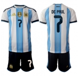 Men's Argentina #7 Rodrigo Javier De Paul White Blue 2025-26 Home Soccer Jersey Suit