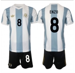 Men's Argentina #8 Enzo White Blue 2024 25 50th Anniversary Home Soccer Jersey Suit