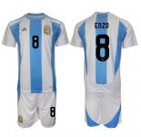 Men's Argentina #8 Enzo White Blue 2024-25 Home Soccer Jersey Suit