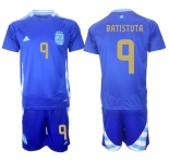 Men's Argentina #9 Gabriel Batistuta Blue 2024-25 Away SoccerJersey Suit