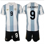 Men's Argentina #9 Julian Alvarez White Blue 2024-25 50th Anniversary Home Soccer Jersey Suit