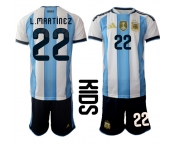 Youth Argentina #22 L.MARTINEZ National Team FIFA x World Cup 2026 Home White On Field Kids Jersey