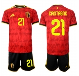 Men's Belgium #21 CASTAGNE National Team FIFA x World Cup 2026 Home Red On Field Jersey