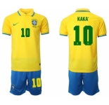 Men's Brazil #10 Kaká Yellow Home Soccer Jersey Suit