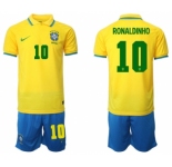 Men's Brazil #10 Ronaldinho Yellow Home Soccer Jersey Suit