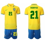 Men's Brazil #21 Rodrygo Yellow Home Soccer Jersey Suit