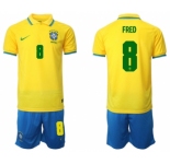 Men's Brazil #8 Fred Yellow Home Soccer Jersey Suit