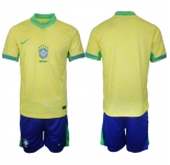 Men's Brazil Custom Yellow 2024-25 Soccer Jersey Suit