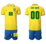 Men's Brazil Custom Yellow Home Soccer Jersey Suit