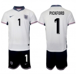 Men's England #1 Jordan Pickford 2024-25 White Home Soccer Jersey Suit