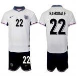 Men's England #22 Aaron Ramsdale 2024-25 White Home Soccer Jersey Suit