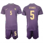 Men's England #5 John Stones 2024-25 Purple Away Soccer Jersey Suit