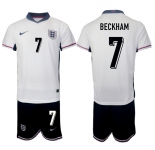 Men's England #7 Beckham 2024-25 White Home Soccer Jersey Suit