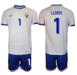 Men's France #1 Hugo Lloris White 2024-25 Away Soccer Jersey Suit
