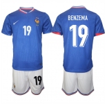 Men's France #19 Karim Benzema Blue 2024-25 Home Soccer Jersey Suit