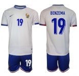 Men's France #19 Karim Benzema White 2024-25 Away Soccer Jersey Suit
