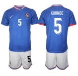 Men's France #5 Jules Koundé Blue 2024-25 Home Soccer Jersey Suit