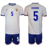 Men's France #5 Jules Koundé White 2024-25 Away Soccer Jersey Suit