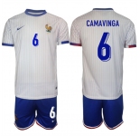 Men's France #6 Eduardo Camavinga White 2024-25 Away Soccer Jersey Suit