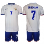Men's France #7 Antoine Griezmann White 2024-25 Away Soccer Jersey Suit