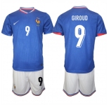 Men's France #9 Olivier Giroud Blue 2024-25 Home Soccer Jersey Suit