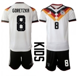 Youth Germany #8 GORETZKA National Team FIFA x World Cup 2026 Home White On Field Kids Jersey