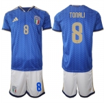 Men's Italy #8 Sandro Tonali 2025-26 Blue Home Soccer Jersey Suit