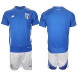 Men's Italy Custom 2024-25 Blue Home Soccer Jersey Suit