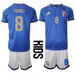 Youth Italy #8 TONALI National Team FIFA x World Cup 2026 Home Blue On Field Kids Jerseys