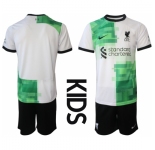 Kids Liverpool Blank 2023-24 White Green Away Soccer Jersey