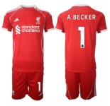 Men's Liverpool #1 Alisson Becker 2025 Red Home Soccer Jersey Suit