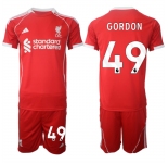 Men's Liverpool #49 Kaide Gordon 2025 Red Home Soccer Jersey Suit