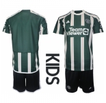 kids Manchester United Blank 2023-24 Green Away Soccer Jersey