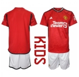 kids Manchester United Blank 2023-24 Red Home Soccer Jersey