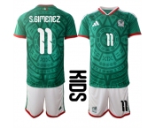 Youth Mexico #11 S.GIMENEZ National Team FIFA x World Cup 2026 Home Green On Field Kids Jersey