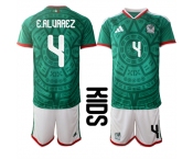 Youth Mexico #4 E.ALUAREZ National Team FIFA x World Cup 2026 Home Green On Field Kids Jersey