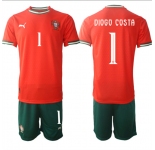 Men's Portugal Team #1 Diogo Costa 2025 Red Home Soccer Jersey Suit