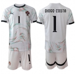 Men's Portugal Team #1 Diogo Costa 2025 White Away Soccer Jersey Suit
