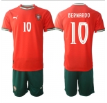 Men's Portugal Team #10 Bernardo 2025 Red Home Soccer Jersey Suit