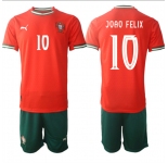 Men's Portugal Team #10 Joao Félix 2025 Red Home Soccer Jersey Suit