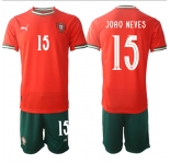 Men's Portugal Team #15 Joao Neves 2025 Red Home Soccer Jersey Suit