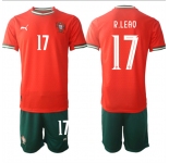 Men's Portugal Team #17 Rafael Leao 2025 Red Home Soccer Jersey Suit
