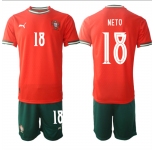 Men's Portugal Team #18 Pedro Neto 2025 Red Home Soccer Jersey Suit